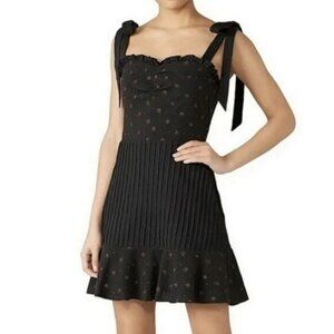 Stevie May Celeste Star Embroidered Mini Dress Black Tie Strap Ruffle